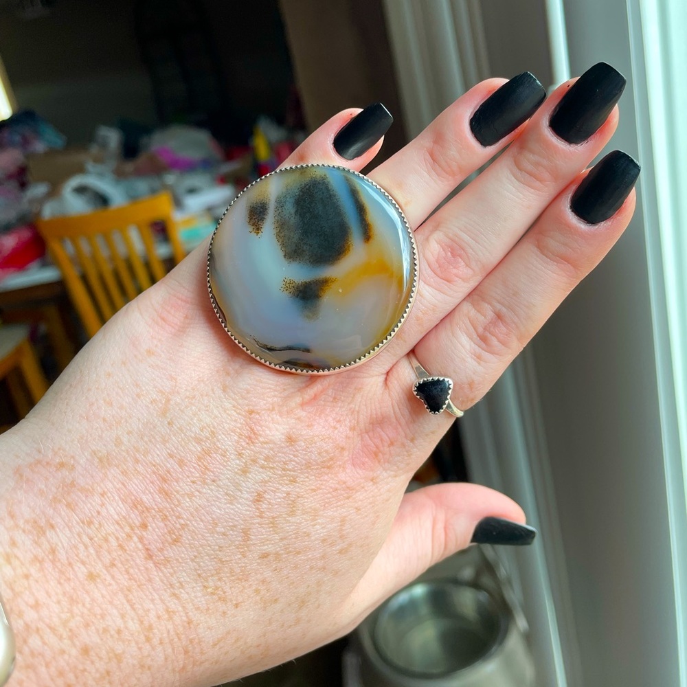 M&S Montana agate sterling silver circle ring
